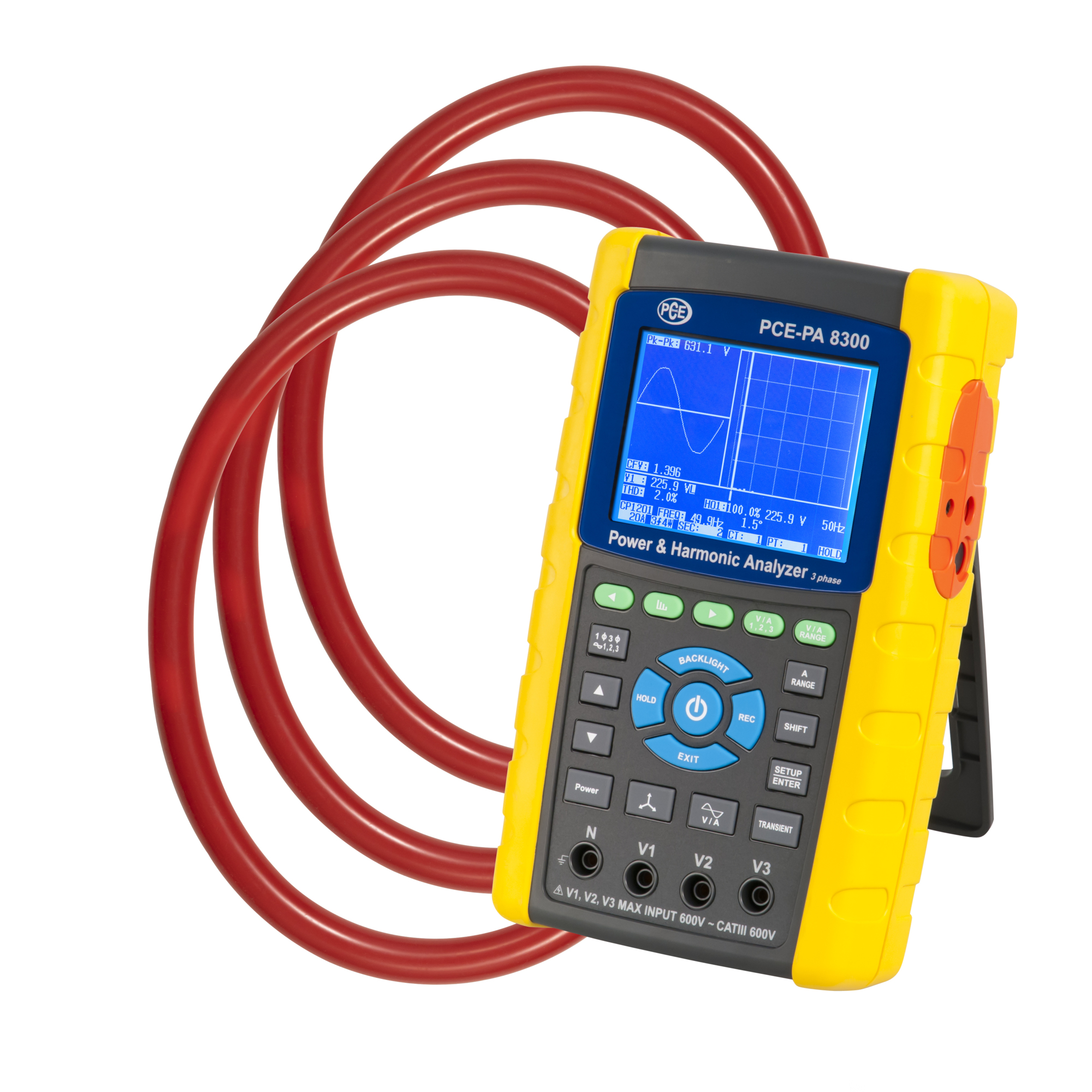 PCE Instruments Three Phase Power Data Logger — Voltage Range 1V to 6V AC, Current Range 3A to 3A AC, Performance Range kW to 9.9, Model# PCE-PA 8300-2
